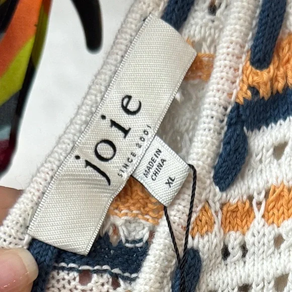 NWT • Joie • Giselle Sleeveless Striped Crochet Midi Dress • Size XL • 💙🧡🤍 • - Picture 3 of 9